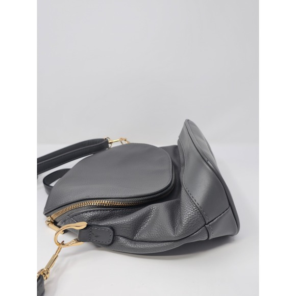 A New Day Gray Mini Backpack Crossbody Faux Leather Gold Hardware - Picture 6 of 9